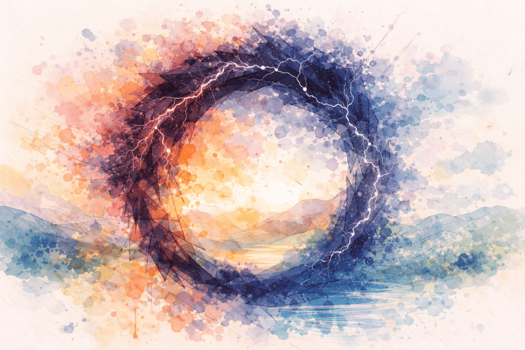 PVOP - blog image - watercolor painting of a continuing cycle of sadness amid a landscape of beauty and light