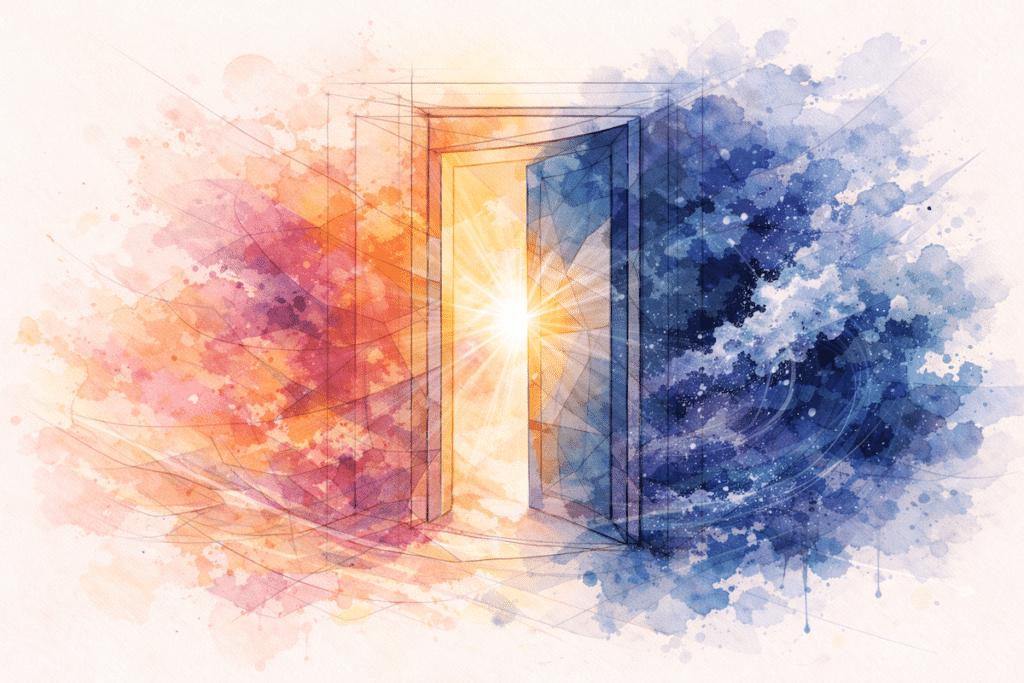 Pasadena Villa Outpatient - blog image - abstract watercolor of a door opening amid waves and clouds