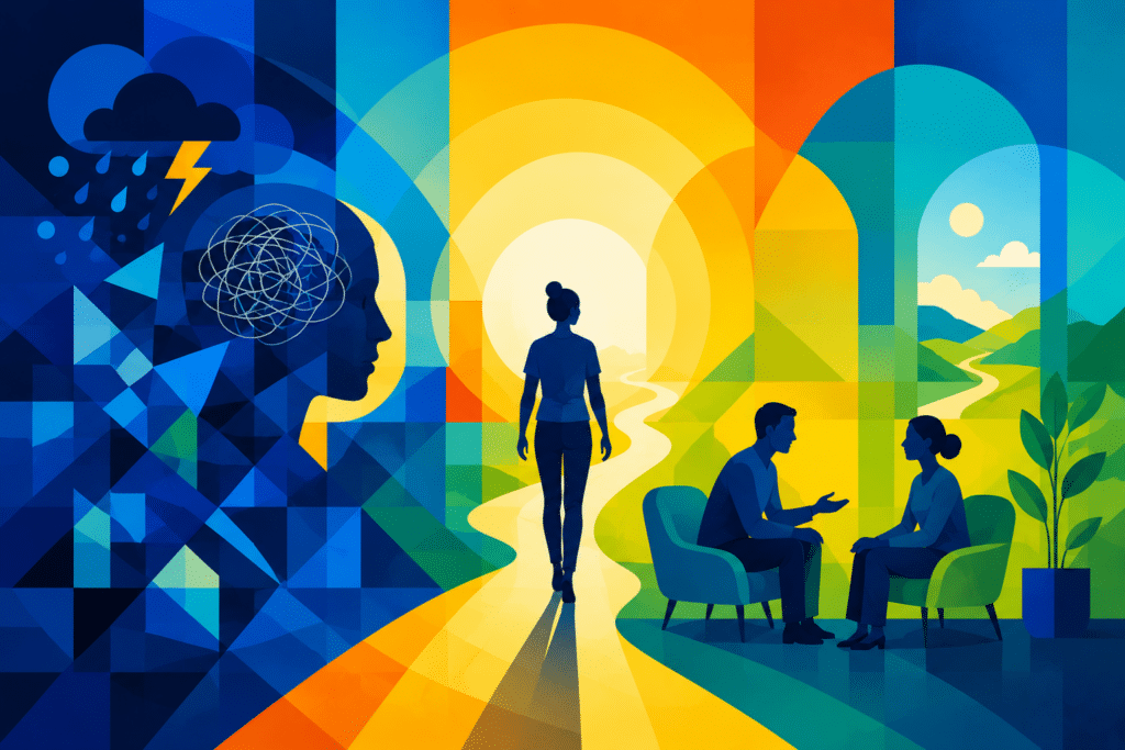PVOP - blog featured image - geometric painting of mental health outcomes